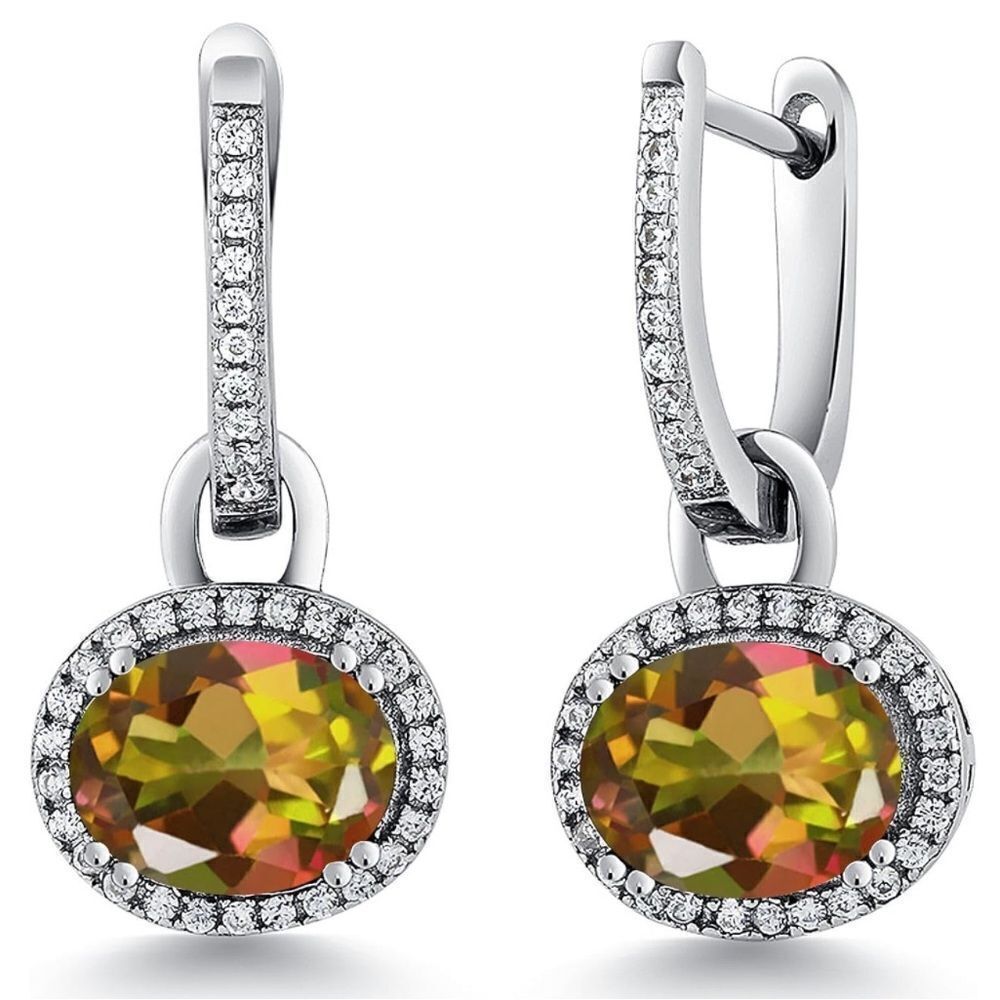 925 Sterling Silver with 4.44 Cttw Mango Mystic Topaz Oval Dangling Earrings